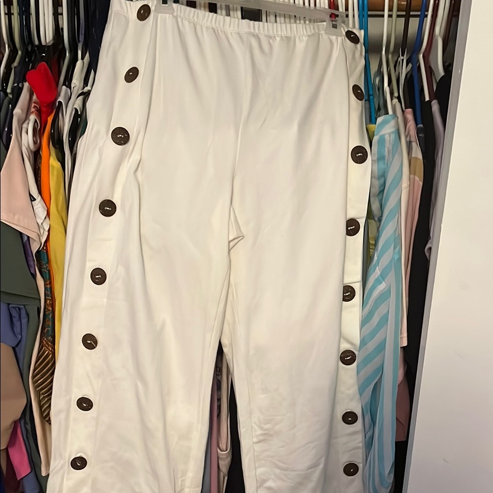Soft Surroundings White Ankle Pants with Brown Accents